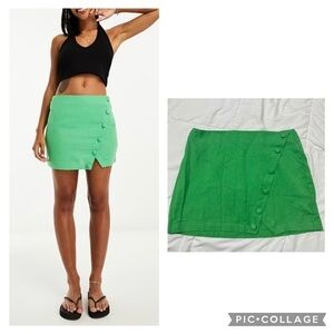 ASOS Green linen Wrap Asymmetrical Casual mini skirt size 10